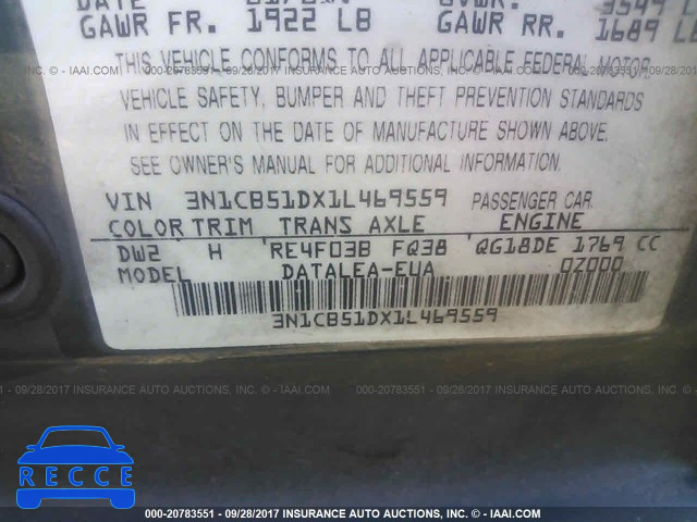 2001 Nissan Sentra 3N1CB51DX1L469559 image 8