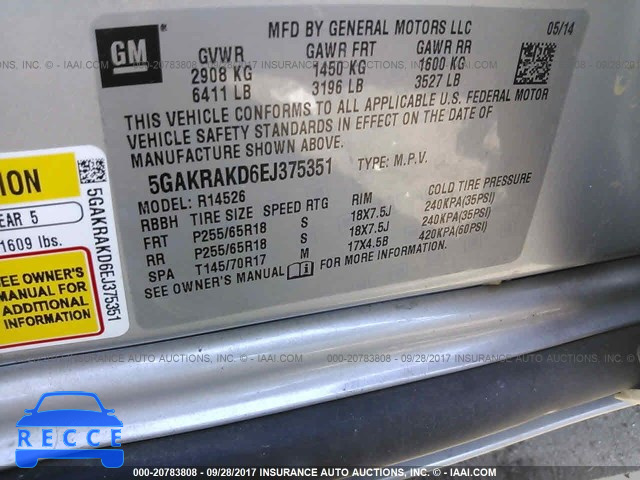 2014 Buick Enclave 5GAKRAKD6EJ375351 зображення 8