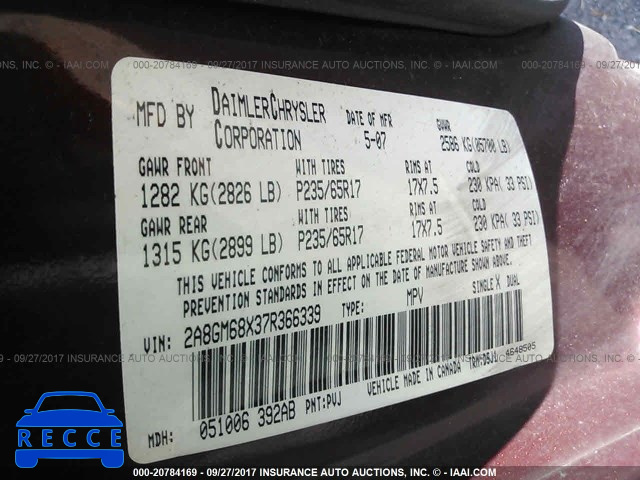 2007 Chrysler Pacifica 2A8GM68X37R366339 image 8