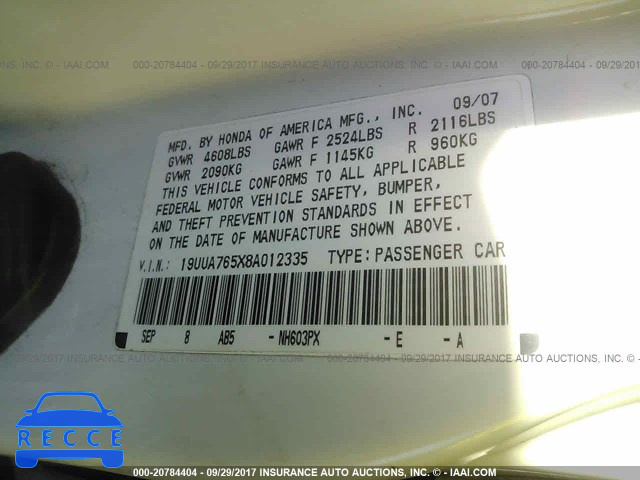 2008 Acura TL TYPE S 19UUA765X8A012335 image 8