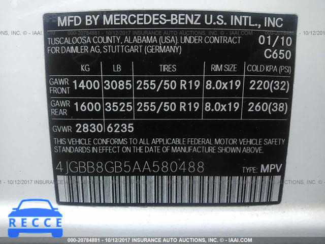 2010 Mercedes-benz ML 4JGBB8GB5AA580488 image 8