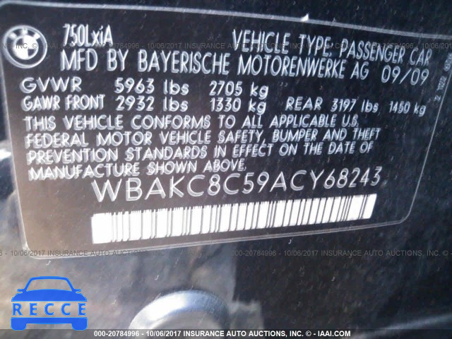 2010 BMW 750 LI/XDRIVE WBAKC8C59ACY68243 Bild 8