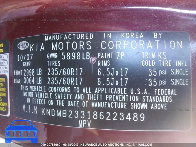 2008 KIA Sedona EX/LX KNDMB233186223489 image 8