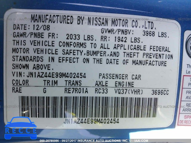 2009 Nissan 370Z JN1AZ44E99M402454 image 8