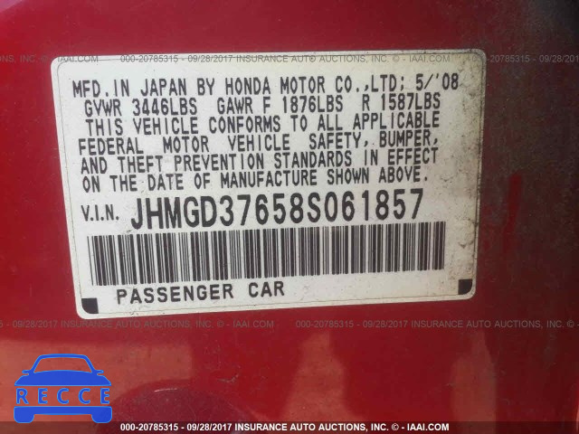 2008 Honda FIT JHMGD37658S061857 зображення 8