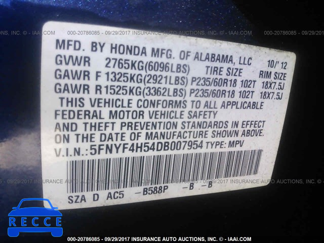 2013 Honda Pilot EXL 5FNYF4H54DB007954 image 8