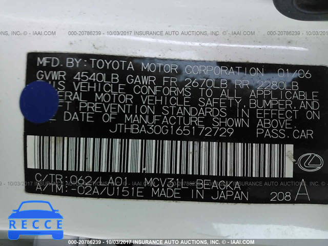 2006 Lexus ES JTHBA30G165172729 зображення 8