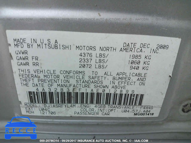 2010 Mitsubishi Galant ES/SE 4A32B3FF1AE012899 image 8