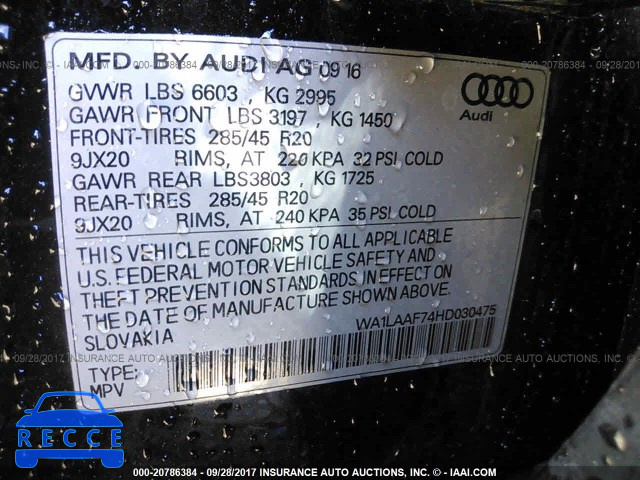 2017 Audi Q7 PREMIUM PLUS WA1LAAF74HD030475 image 8