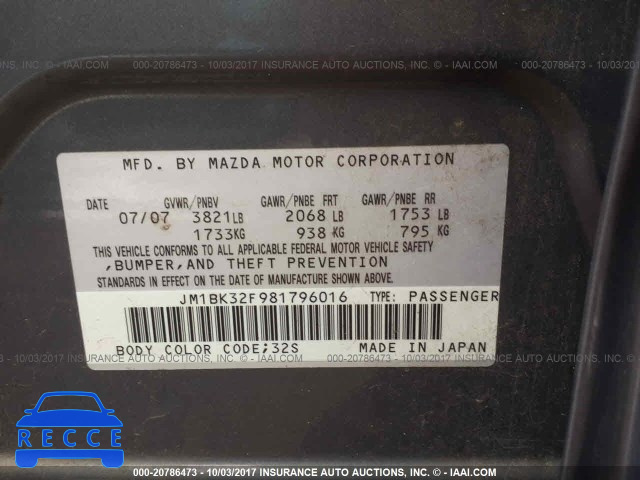 2008 Mazda 3 JM1BK32F981796016 image 8