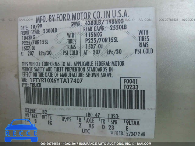 2000 Ford Ranger 1FTYR10X6YTA17407 image 8