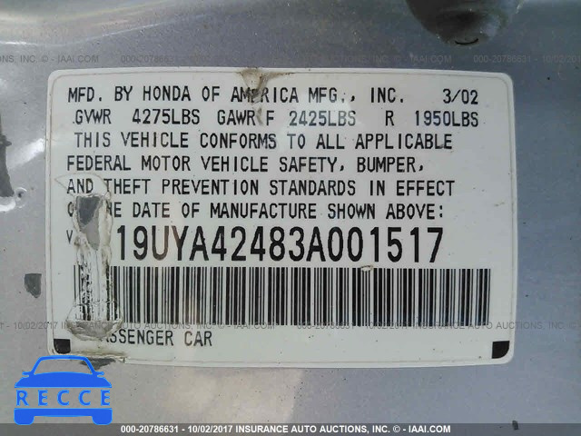2003 ACURA 3.2CL 19UYA42483A001517 image 8