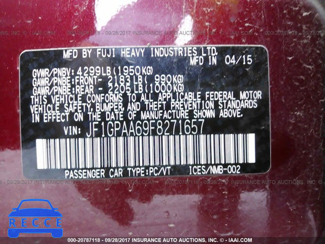 2015 Subaru Impreza JF1GPAA69F8271657 зображення 8