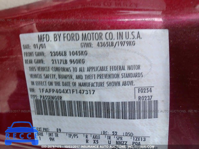2001 Ford Mustang 1FAFP404X1F147317 Bild 8