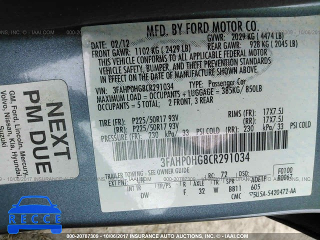2012 Ford Fusion 3FAHP0HG8CR291034 Bild 8