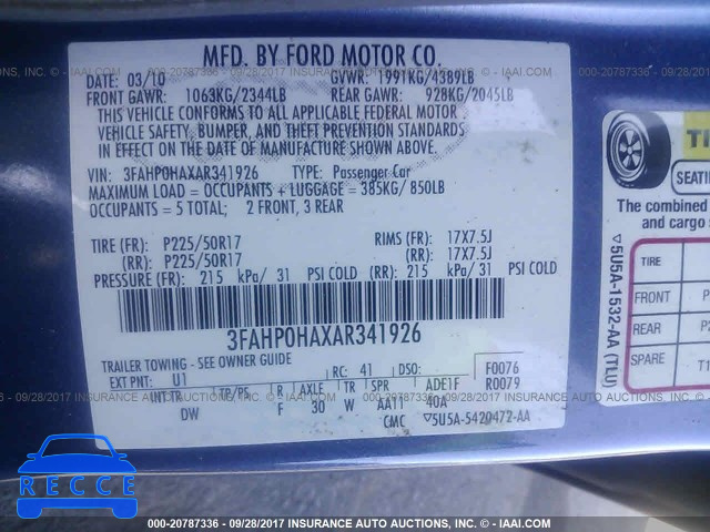 2010 Ford Fusion 3FAHP0HAXAR341926 image 8