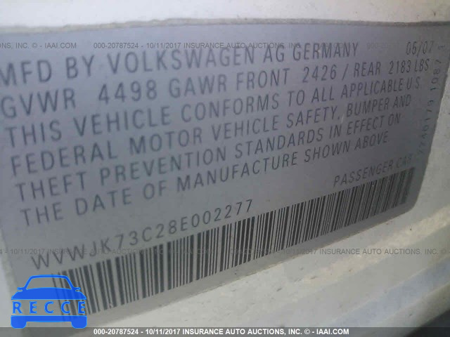 2008 Volkswagen Passat WVWJK73C28E002277 зображення 8