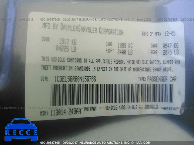 2006 Chrysler Sebring 1C3EL56R86N156786 image 8