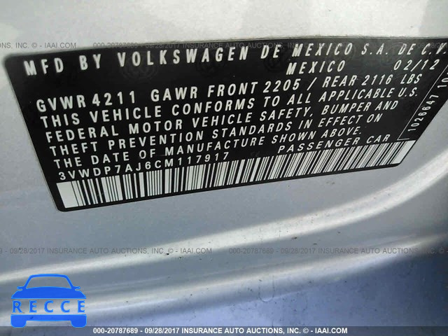 2012 Volkswagen Jetta 3VWDP7AJ6CM117917 image 8