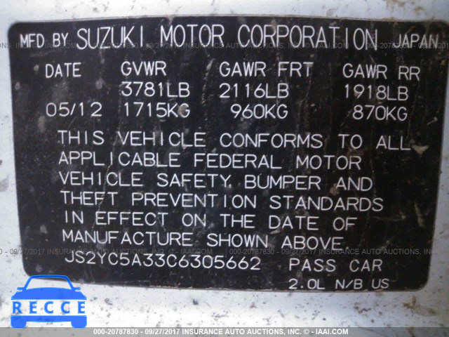2012 Suzuki SX4 LE JS2YC5A33C6305662 зображення 8