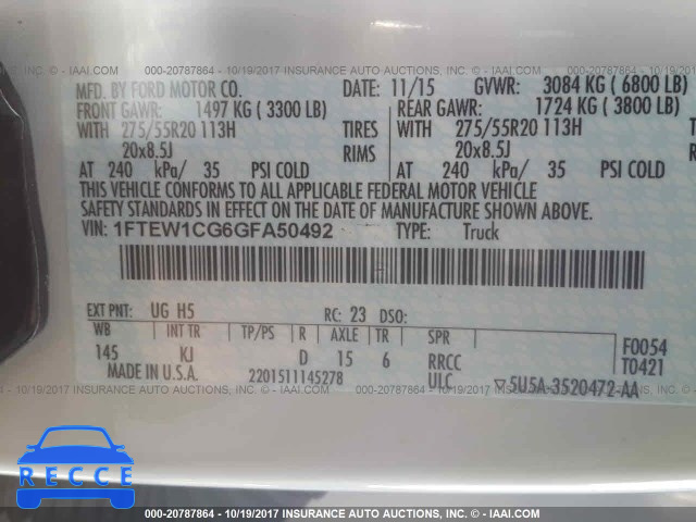 2016 Ford F150 1FTEW1CG6GFA50492 image 8