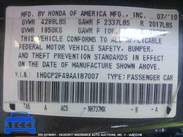 2010 Honda Accord 1HGCP2F49AA187007 image 8