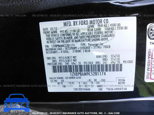 2012 Ford Mustang 1ZVBP8AM9C5281174 image 8