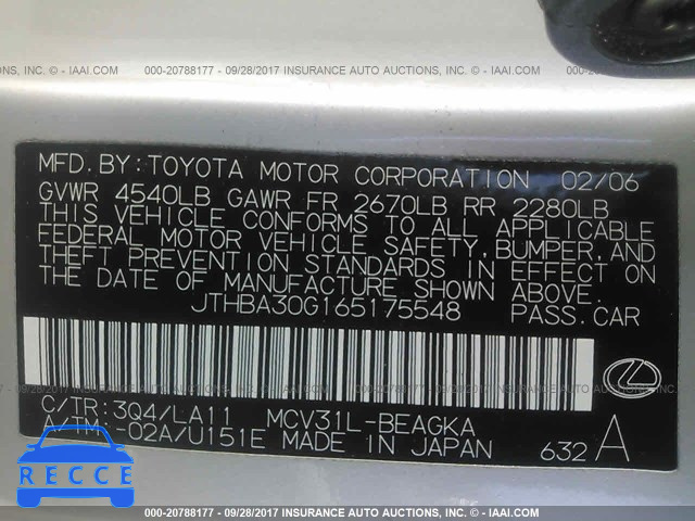 2006 Lexus ES JTHBA30G165175548 image 8