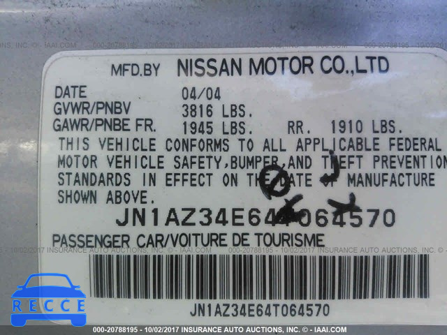 2004 NISSAN 350Z COUPE JN1AZ34E64T064570 image 8