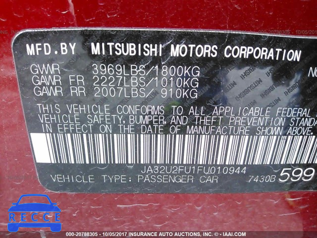 2015 Mitsubishi Lancer JA32U2FU1FU010944 зображення 8