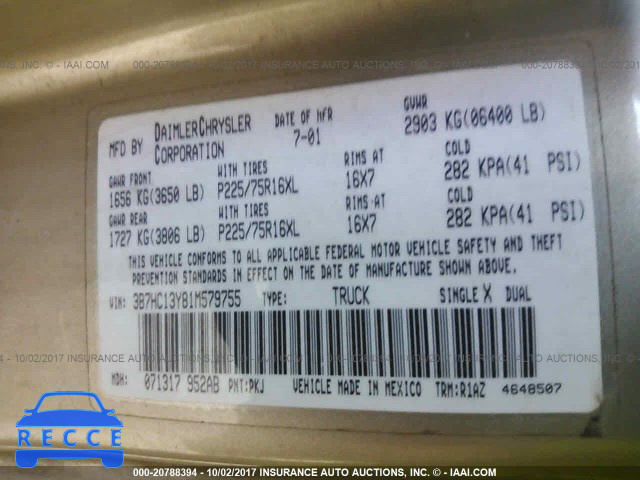 2001 DODGE RAM 1500 3B7HC13Y81M579755 image 8