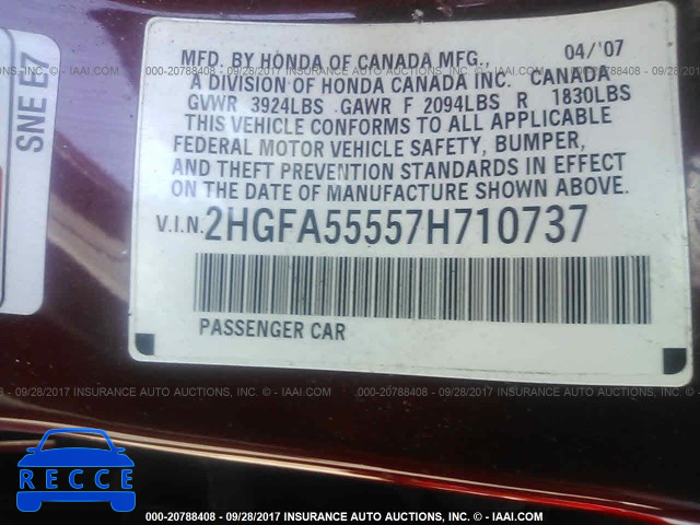 2007 Honda Civic 2HGFA55557H710737 image 8