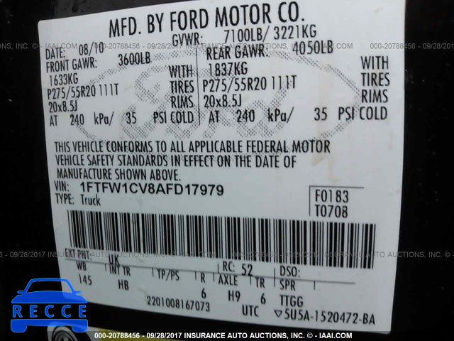 2010 Ford F150 1FTFW1CV8AFD17979 Bild 8