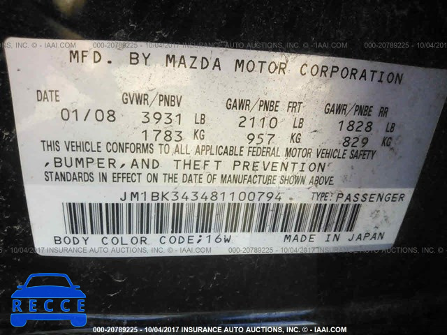 2008 MAZDA 3 JM1BK343481100794 image 8