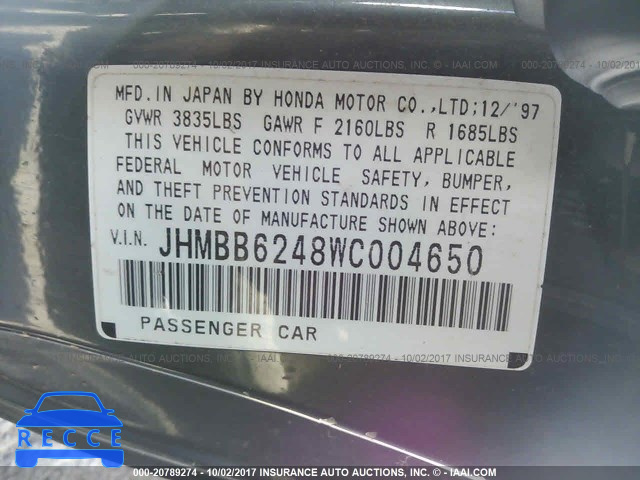 1998 Honda Prelude JHMBB6248WC004650 Bild 8