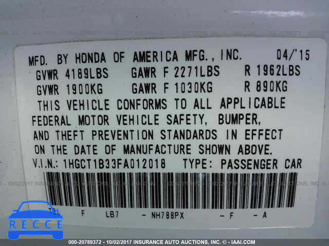 2015 Honda Accord 1HGCT1B33FA012018 зображення 8