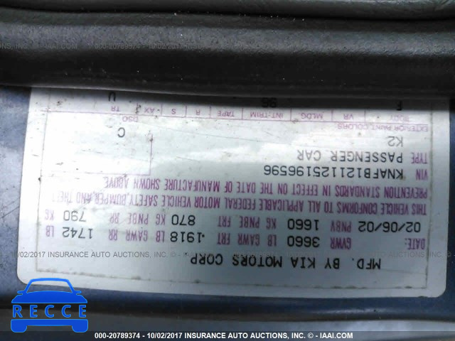 2002 KIA Spectra LS KNAFB121125196596 image 8