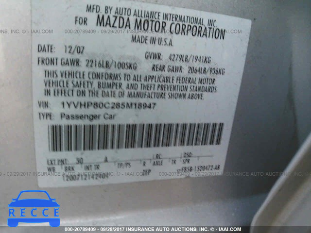 2008 Mazda 6 I 1YVHP80C285M18947 image 8