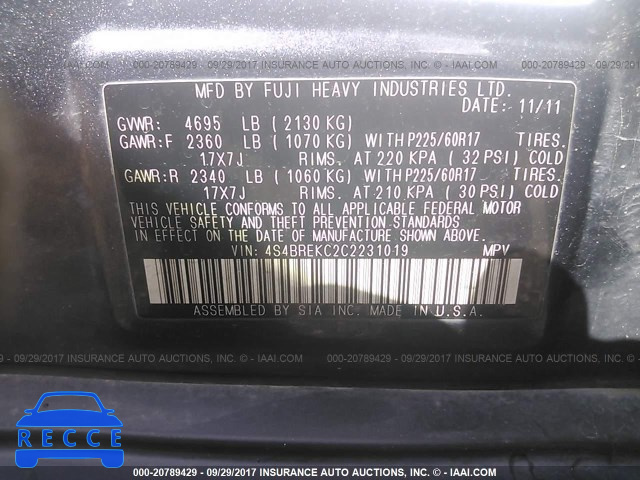 2012 Subaru Outback 3.6R LIMITED 4S4BREKC2C2231019 Bild 8