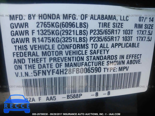 2015 Honda Pilot LX 5FNYF4H28FB006590 image 8