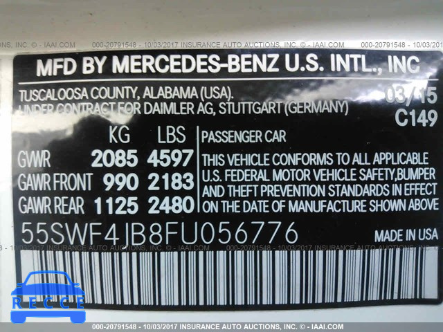 2015 Mercedes-benz C 55SWF4JB8FU056776 Bild 8