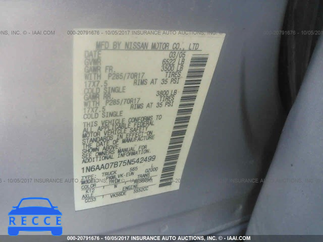 2005 Nissan Titan XE/SE/LE 1N6AA07B75N542499 Bild 8