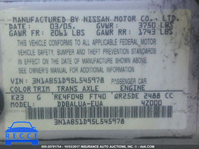 2005 Nissan Sentra 3N1AB51D95L545978 image 8