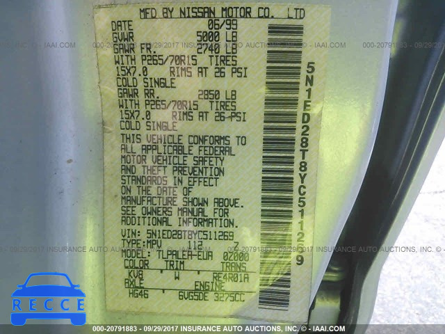 2000 Nissan Xterra XE/SE 5N1ED28T8YC511269 image 8