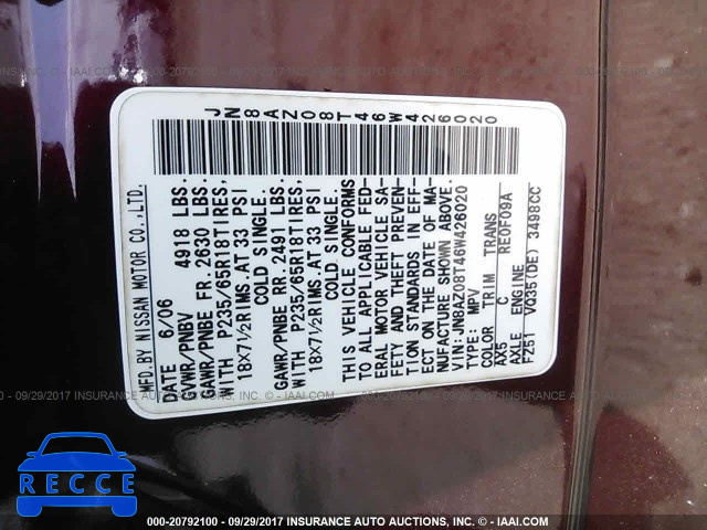 2006 Nissan Murano JN8AZ08T46W426020 image 8