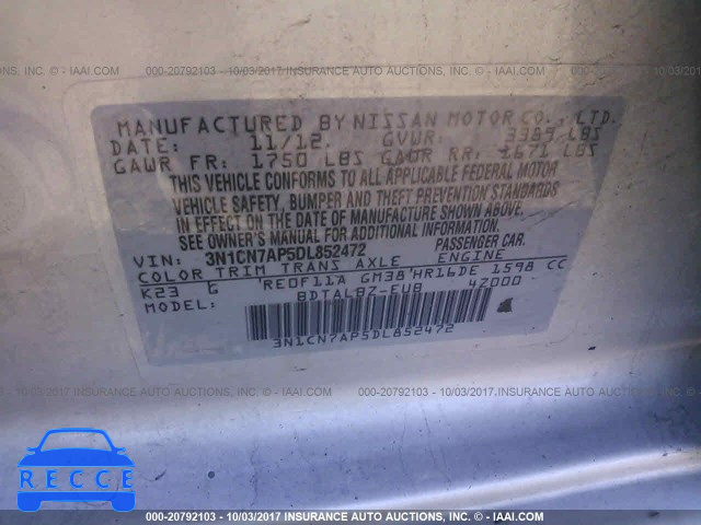 2013 Nissan Versa 3N1CN7AP5DL852472 image 8