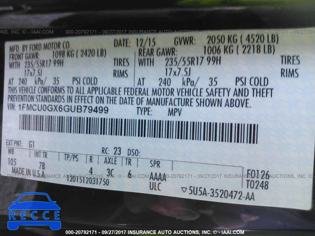 2016 Ford Escape 1FMCU0GX6GUB79499 image 8