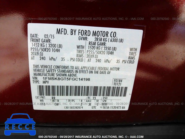 2015 Ford Explorer 1FM5K8GT5FGC14198 image 8