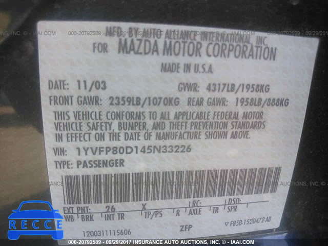 2004 Mazda 6 S 1YVFP80D145N33226 image 8