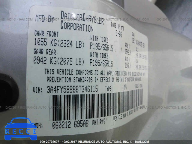 2006 Chrysler PT Cruiser 3A4FY58B86T346115 image 8